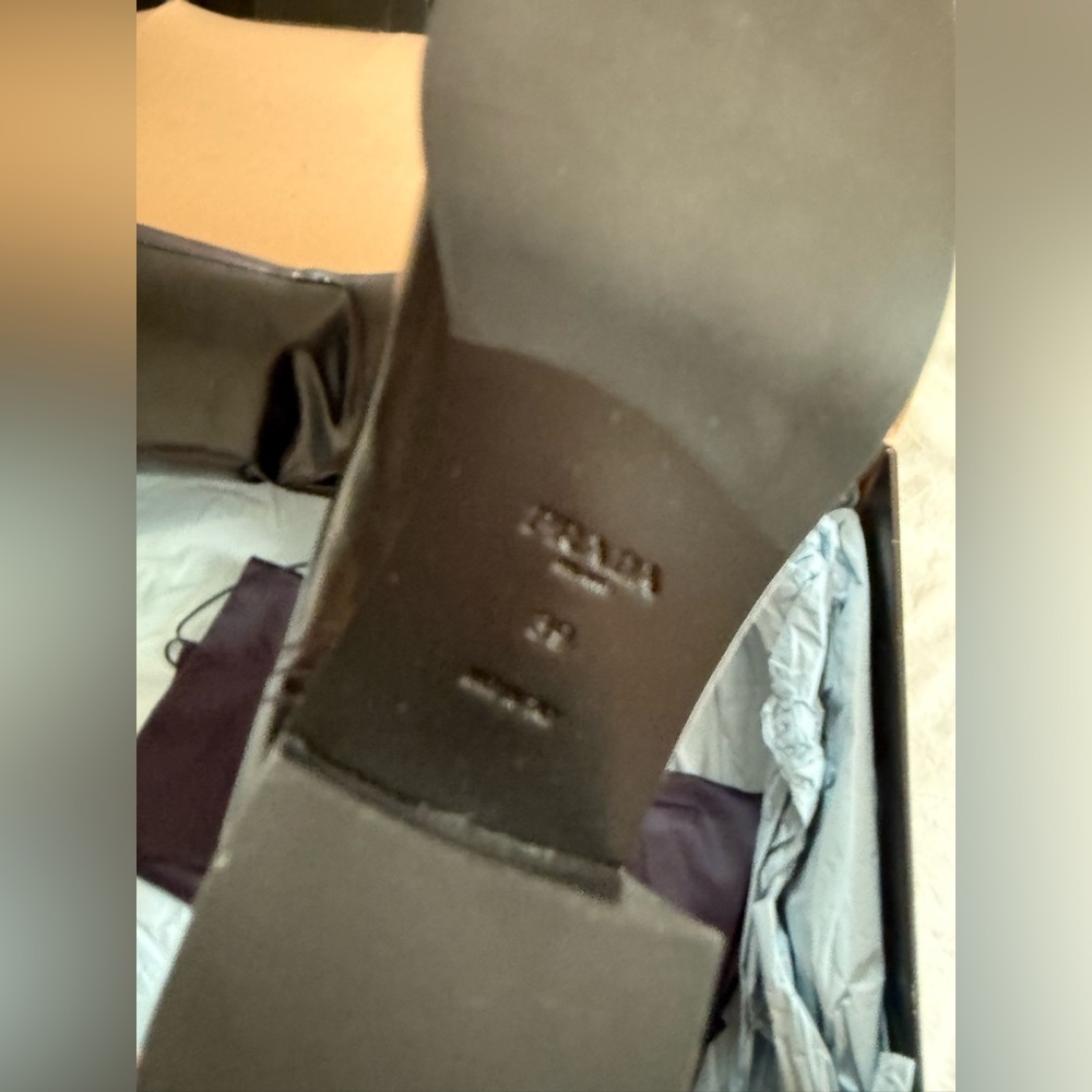 PRADA Spazzolato Metal Triangle Logo 55mm Riding Boots Size 39 Black New - Picture 11 of 12
